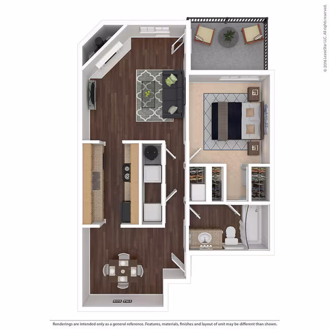 One Bedroom, One Bathroom 05D floor plan